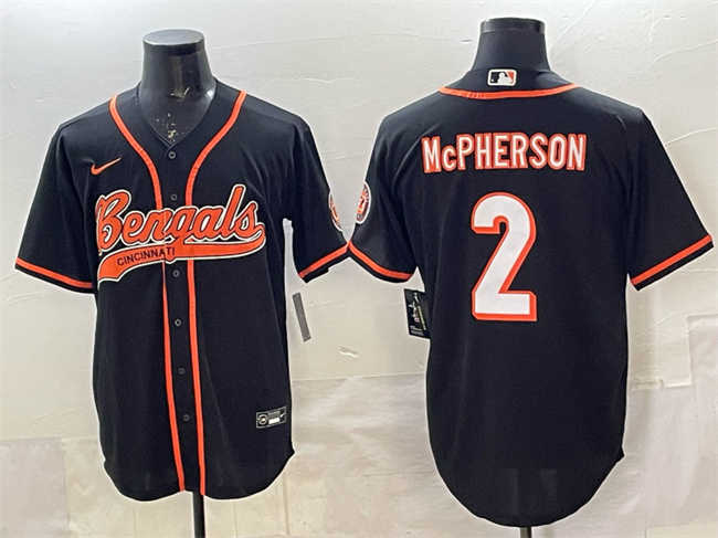 Men's Black Cincinnati Bengals #2 Evan McPherson With Patch Cool Base Stitched Baseball Jersey
